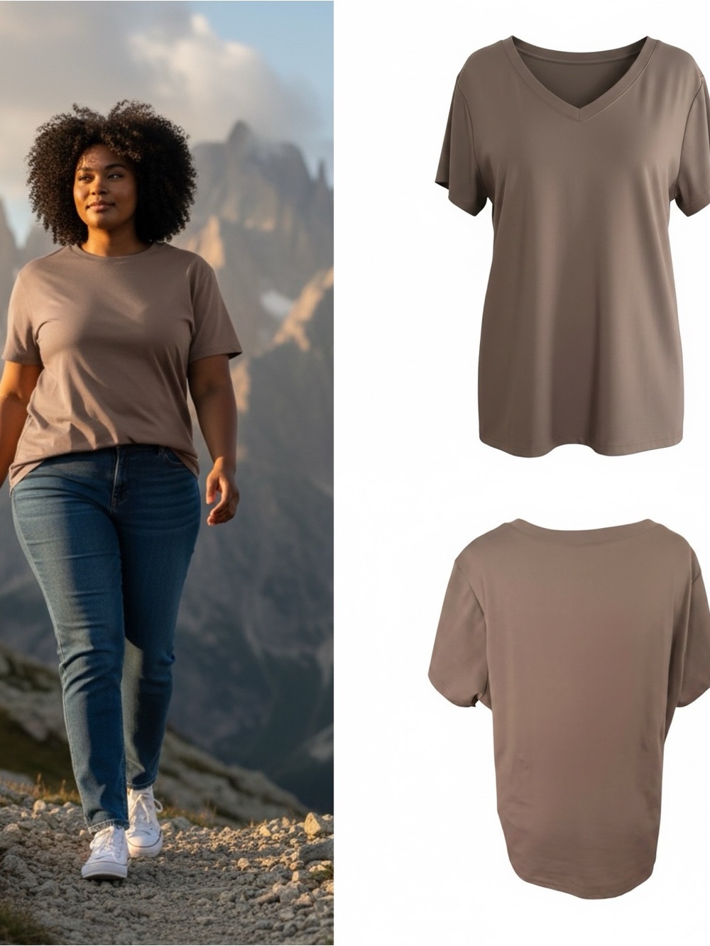 Love‎ Charm Women’s 3X Taupe Brown Short Sleeve Jersey Top Stretch Spandex Plus
